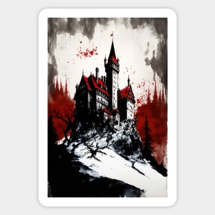 Ink Painting of A Castle On A Hill Sticker